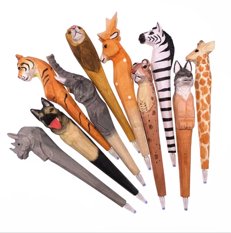 

1PC Creative Cartoon Carving Animal Wood Gel Pen Lovely Originality Gift For Children Stationery School Office Supplie