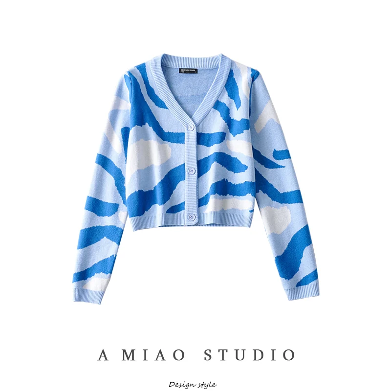 2021 ранней весной новые женские туфли голубого цвета в стиле ретро с принтом зебры