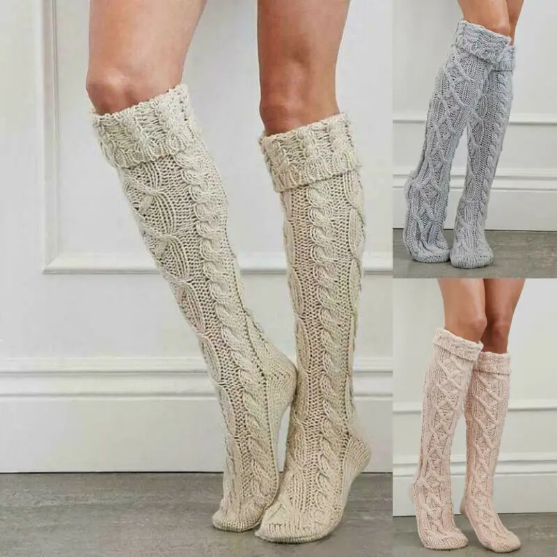 Новинка 2020 зимние женские вязаные теплые чулки для девочек Женские однотонные