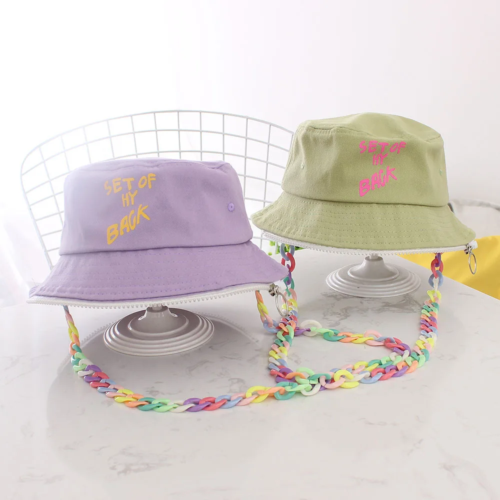 

Children Fisherman Sun Hat For Boys And Girls In Apring Autumn Accessories Macaron Chain Bag Or Cap Two Way Use Baby Sun Gorras