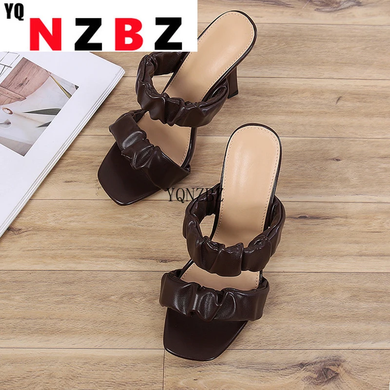 

YQNZBZ Summer Sexy high heels Pleated Slippers Stiletto Open toe Women Sandals Party Wedding Fashion shoes Woman Sandals