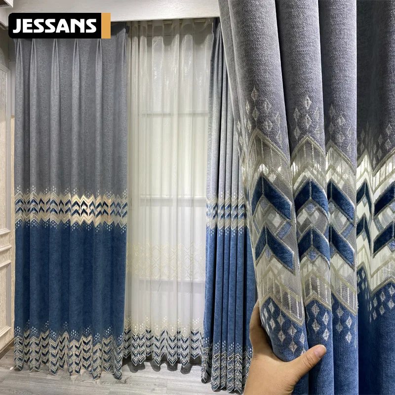 

Alpaca Embroidered Curtain Fabric European Jacquard Stitching Blackout Curtains For Living Room Bedroom Curtains