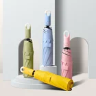 Зонт женский складной автоматический с ручкой, зонтик складной тройной с защитой от ветра и черным покрытием, 8K