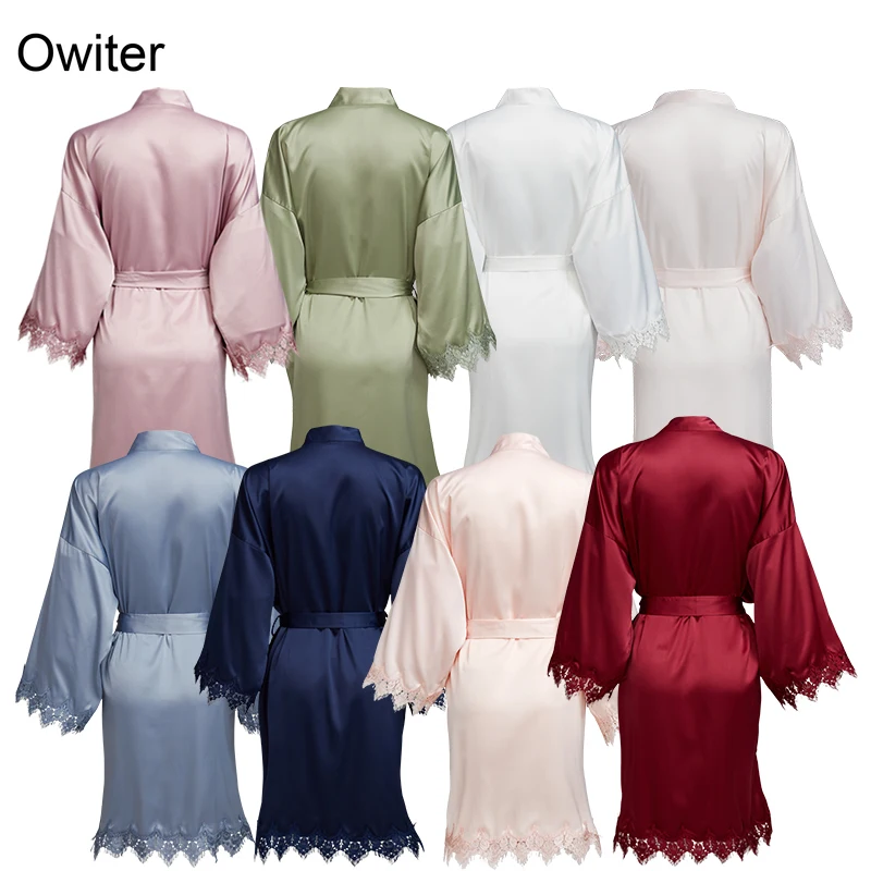 Matt Satin Lace Robe Bridal Robe Kimono Wedding Robe Bride Bridesmaid Robes Plus Size Women Sleepwear Bathrobe Dressing