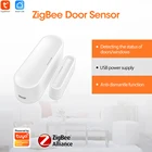 Умный дверной оконный датчик Tuya Zigbee, домашний детектор безопасности, зарядка от аккумулятора или USB работает с приложением TUYA Smart Life