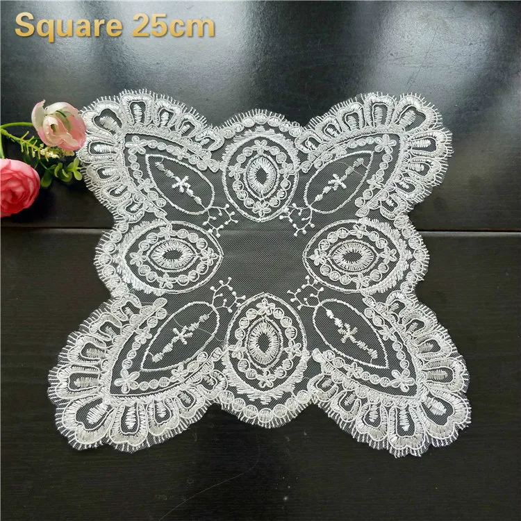 

European Style Transparent Lace Embroidered Square Placemat Coffee Cup Mat Tea Table Coaster Food Fruit Snack Cover Decoration