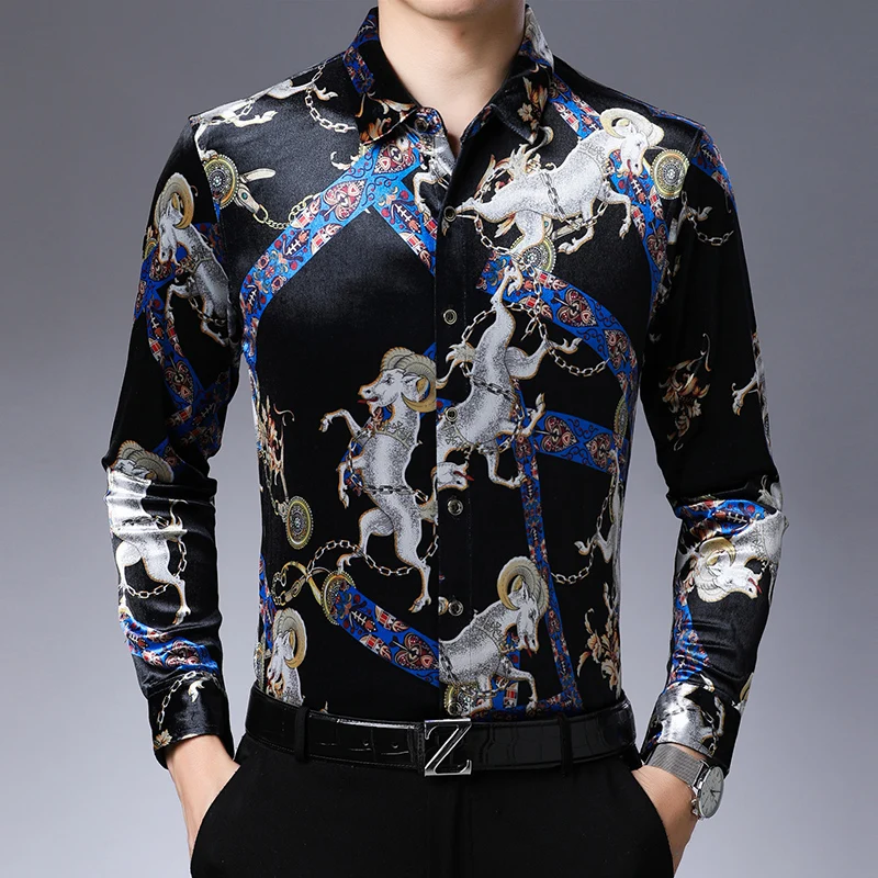 

Gold velvet shirt men's long sleeves fashion casual middle-aged dad clothes plus velvet plus thick shirt autumn and winter