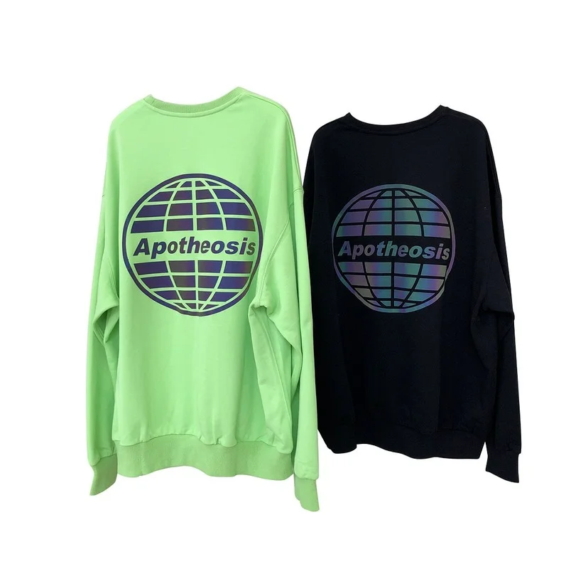 

Spring New European and American Reflective Colorful Letter Printing Round Neck Sweater Loose-fitting Cotton Women