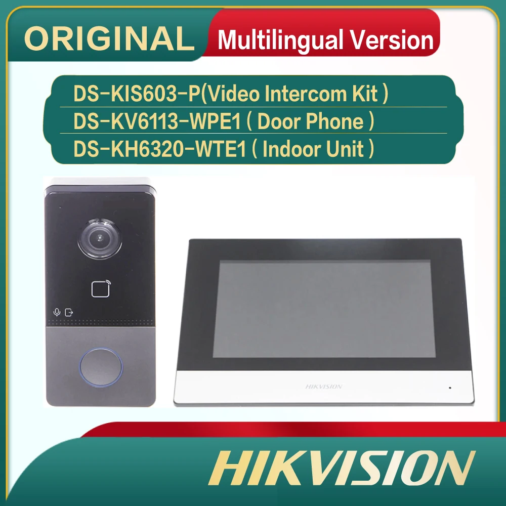 

Hikvision IP Video Intercom Kit DS-KIS603-P(C) Include DS-KV6113-WPE1+ DS-KH6320-WTE1 POE Doorbell Door Station WIFI Monitor