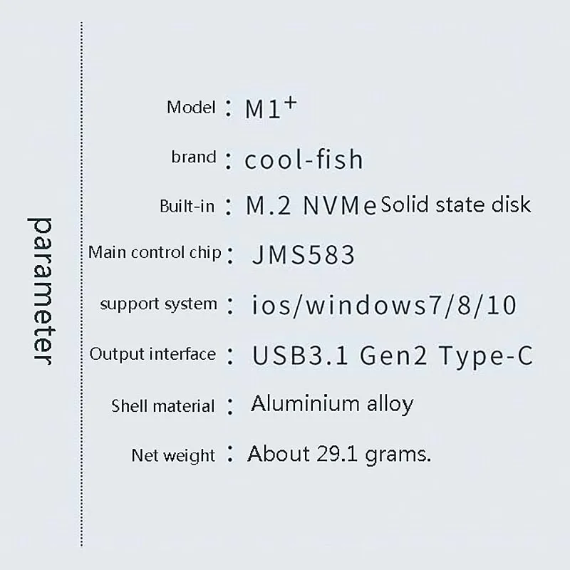 Портативный мини твердотельный накопитель COOLFISH M.2 NVME SSD 512 ГБ до USB3.1 Gen2 Type