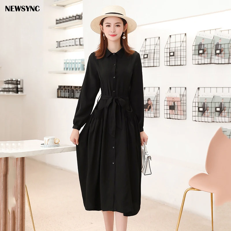 Женское платье большого размера NEWSYNC офисное драпированное с длинным рукавом и