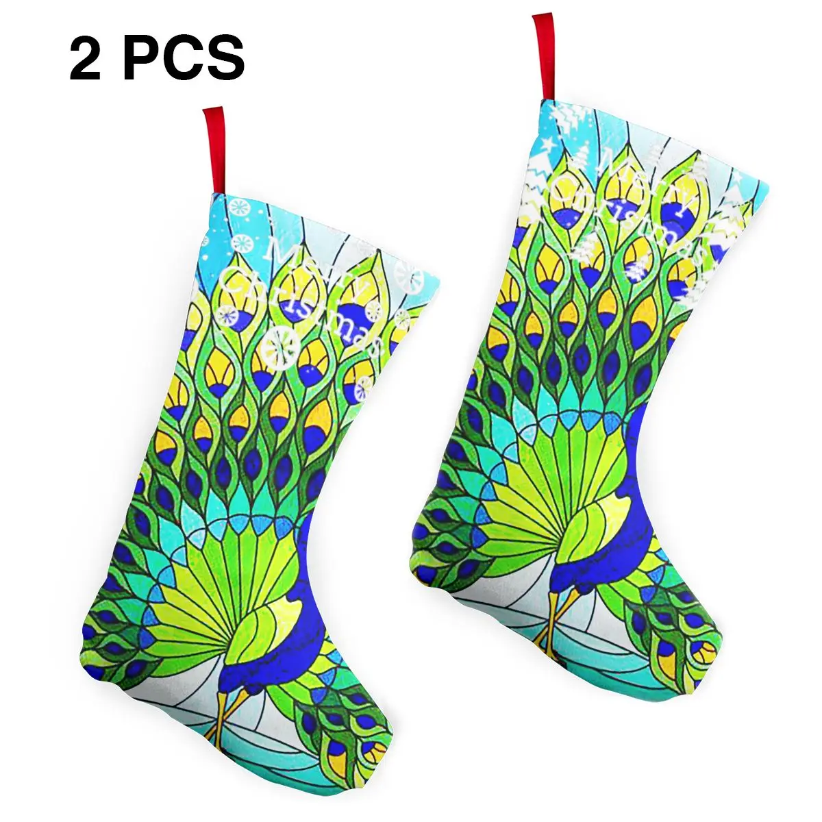 

Colorful Peacock On Blue Sky Christmas Stockings Personalized Christmas Decorations Party Christmas Stocking for Family Holiday