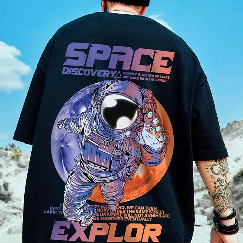 

Мужская футболка с коротким рукавом и принтом астронавта, в европейском и американском стиле
