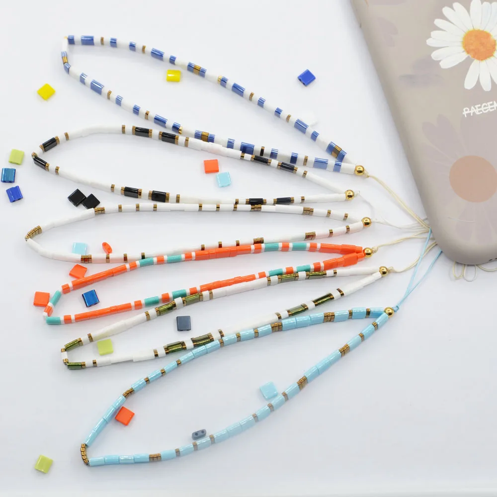 

Women Mobile Phone Chain Hanging Jewelry Colorful Tila Beads Ipad Bag Case Rope Keychain Anti-lost Strap Lanyard Bracelet