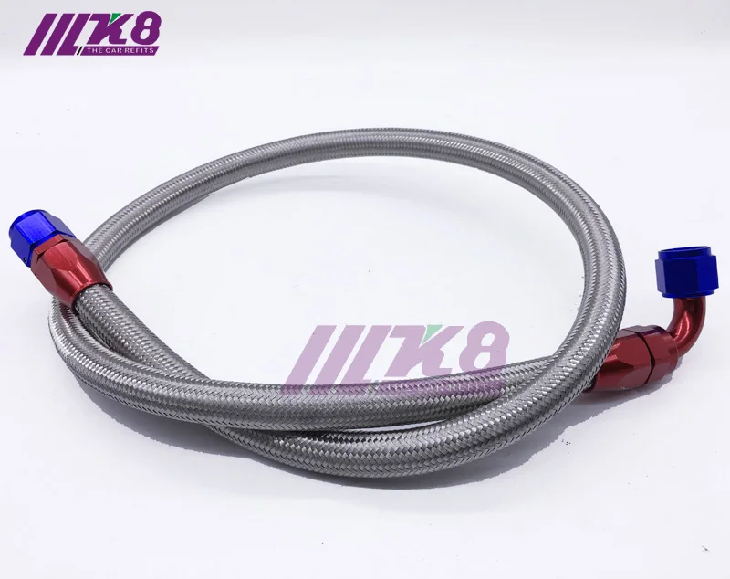 

AN10 1.2Meter Stainless Steel Brained Oil Hose Line Hose Tube With 0Degree 90Degree Swivel Hose End Fitting Installed