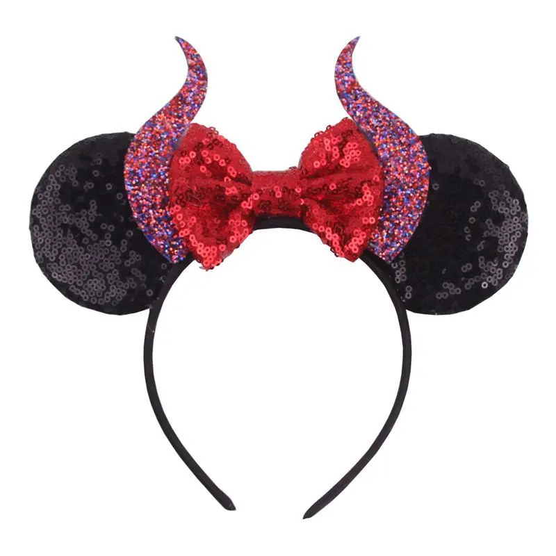 Новый уши Минни-Маус Хеллоуин женский фестиваль Дьявол Рог повязка Блестящий