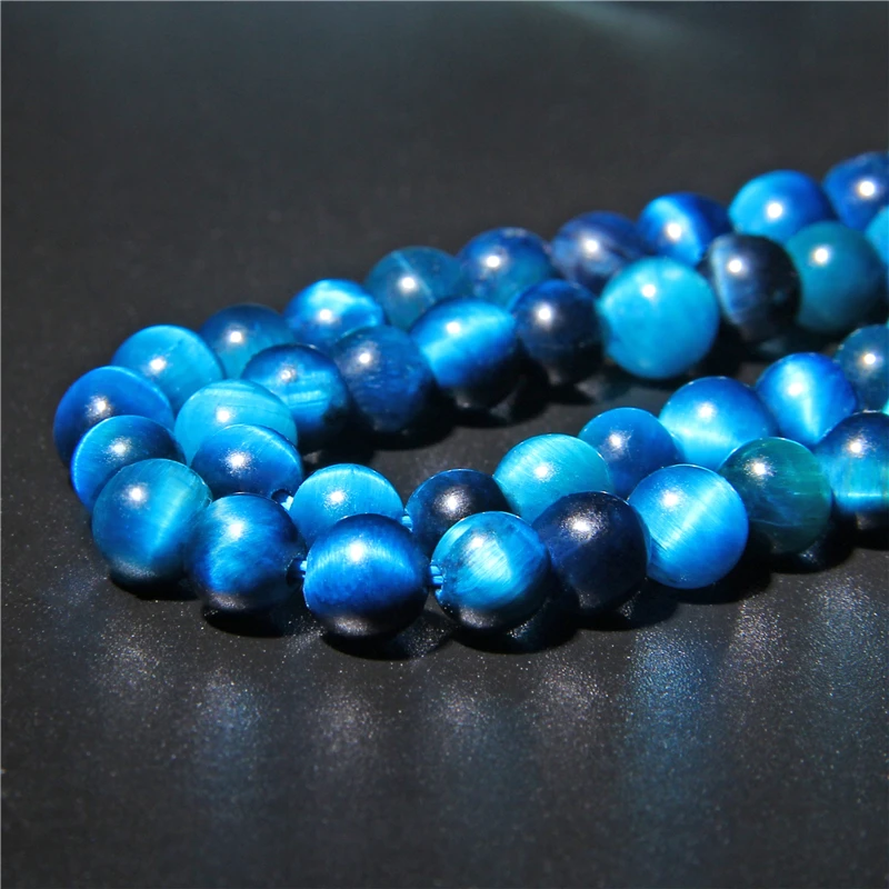 Круглые бусины Sapphires с голубым тигровым глазом из натурального камня для