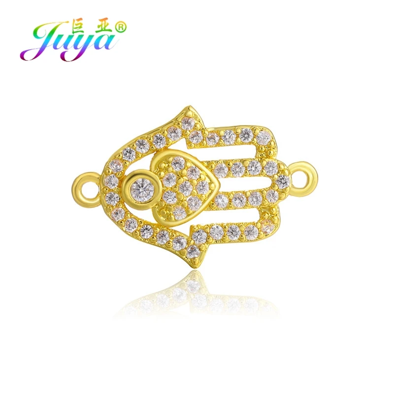 Gold Juya DIY Браслеты Аксессуары микро проложить циркон золото/серебро Хамса Фатима Шарм Разъемы для Needlwork ювелирных изделий - Цвет: Gold