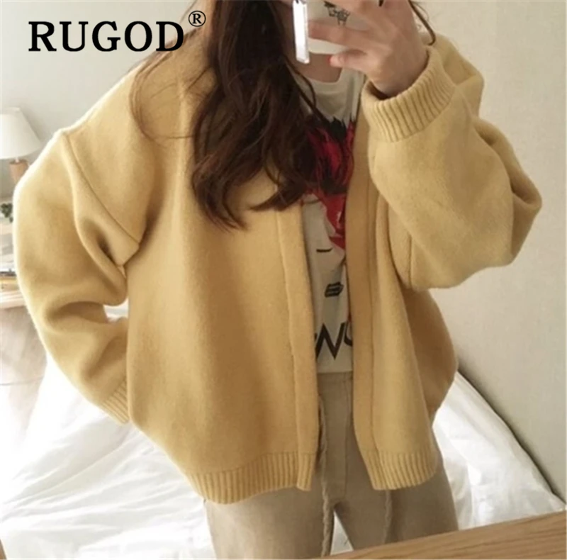 RUGOD корейский шикарный однотонный кардиган свитер элегантный длинный рукав осень-зима теплый толстый уличная одежда пальто свитер Харадзюку