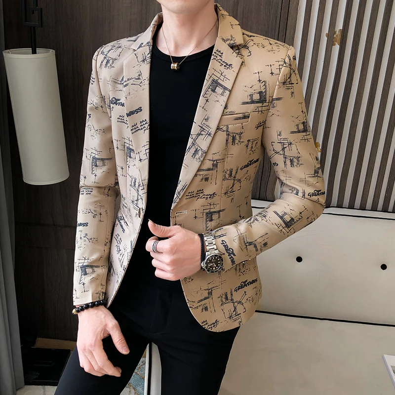 

2021 Spring New Mens Printing Blazer Men Slim Casual Man Blazers Wedding Business Party Clothing Dress Men Suits Jackets
