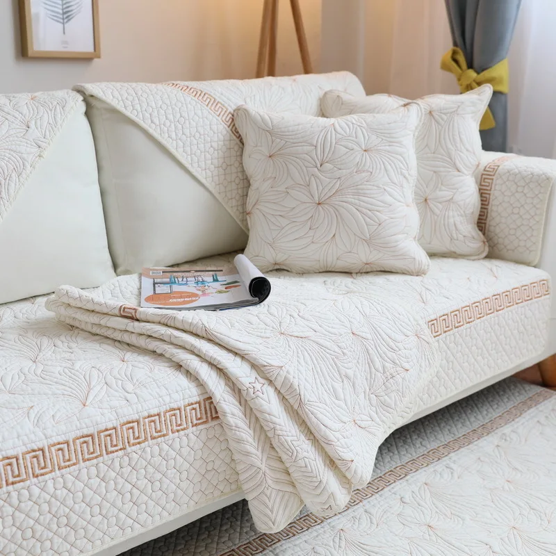 

Cotton Corner Sofa Cover White Floral Pattern Four Seasons Universal Modern Simplicity Sofa Cushion Towel L Shape Couch Cover