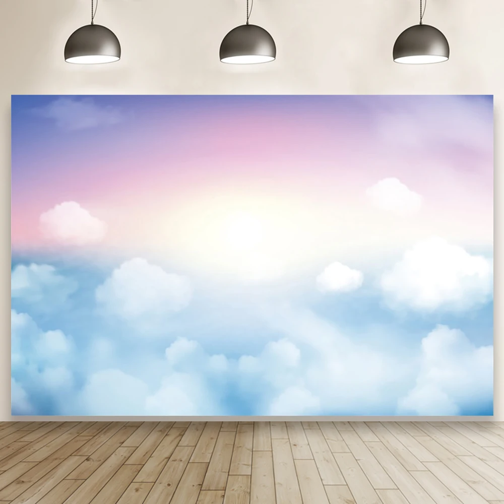

Laeacco Sky Clouds Rainbow Baby Birthday Banner Custom Portrait Photographic Photo Background For Photo Studio
