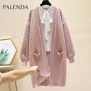 2020 зимние женские фонарь рукав вязаный кардиган 5 видов цветов с карманами в форме 