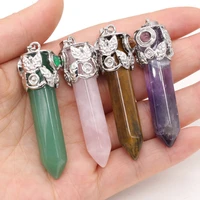 1pcs natural stone charm pendant green aventurine rose quartzs for jewelry making diy accessories necklace bracelet size 15x58mm