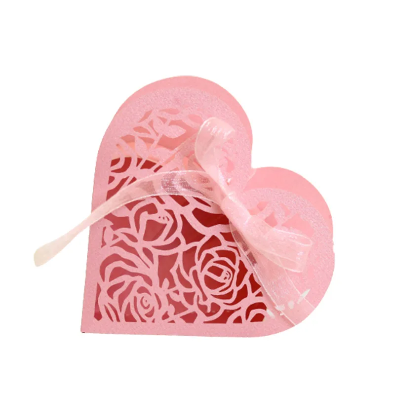 50 шт Розовое и цветок Лазерная резка свадебные подароки Сувениры Коробка DIY полый