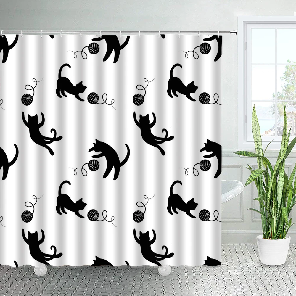 

Занавески для душа в ванную комнату, Забавный комплект из полиэстеровой ткани с изображением кошки черного и белого цвета, с крючками, для влюбленных женщин и девушек