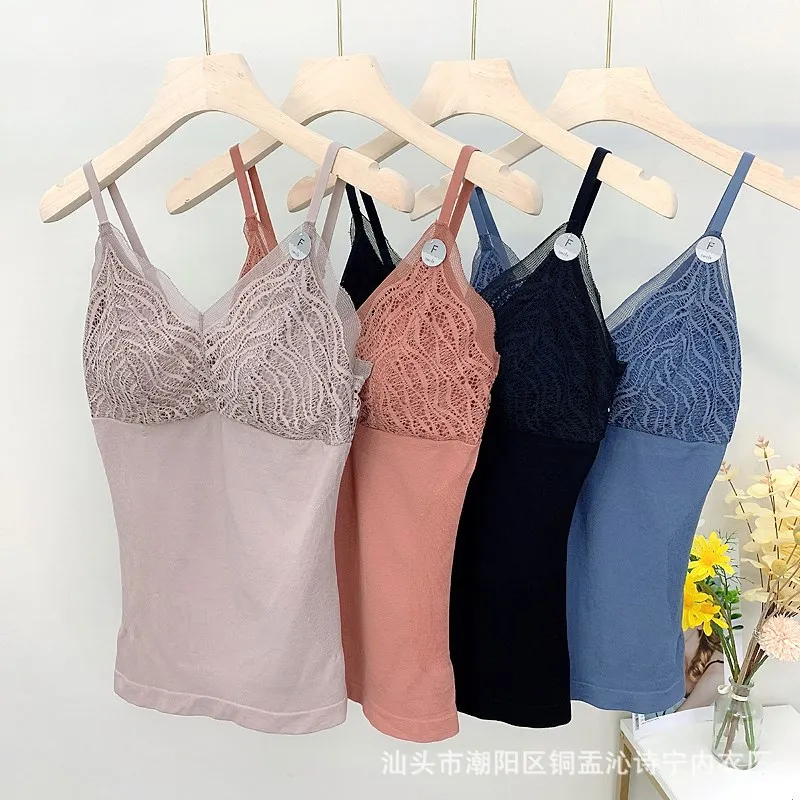 Autumn and Winter Seamless Bottoming Vest Underwear Lace Beautiful Back Long Spaghetti Straps Chest Wrap