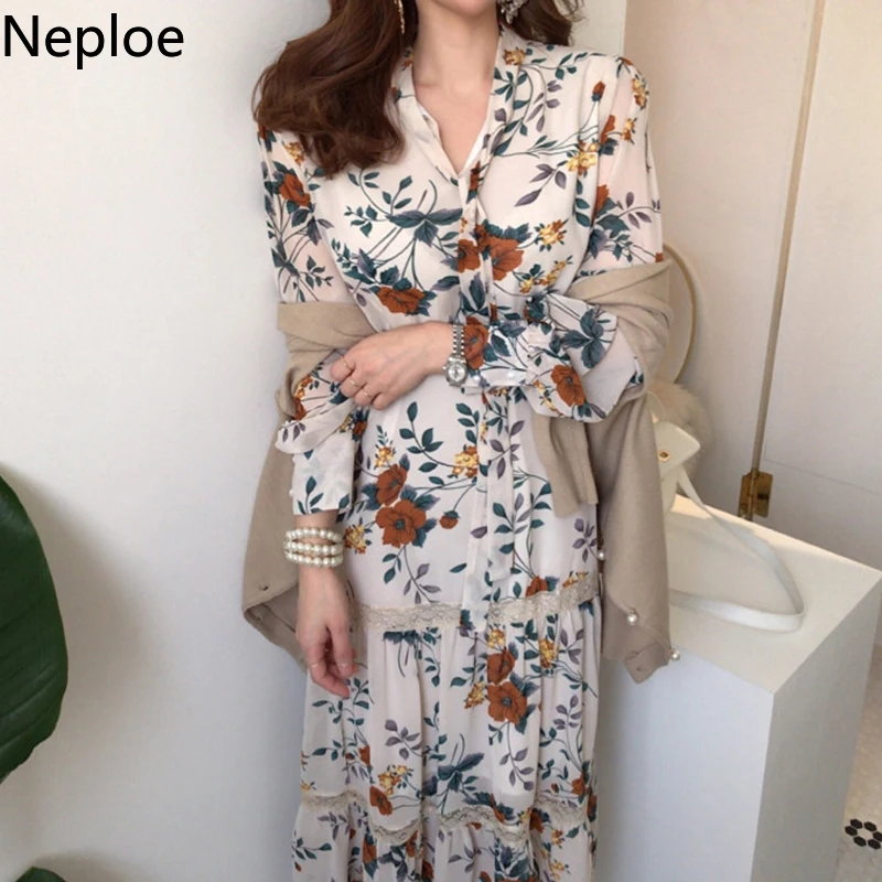 Neploe корейское шикарное ретро элегантное с принтом праздничное платье высокая