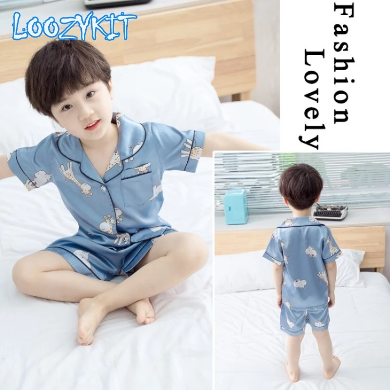 Пижамный комплект детский Шелковый рубашка с коротким рукавом и шорты нижнее