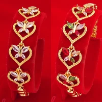 whitecolorful heart bracelet wrist chain women jewelry yellow gold filled charm pretty gift