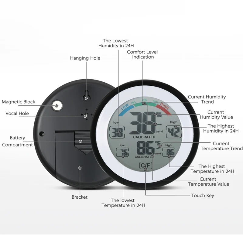 digital lcd thermometer hygrometer electronic temperature humidity meter weather station indoor tester time clock with backlight free global shipping