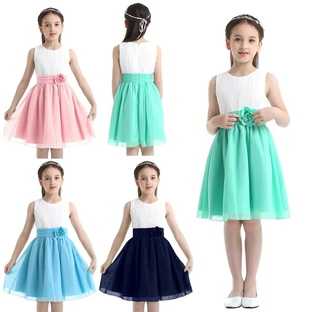iiniim Turquoise Teen Pleated Flower Girls Dress Summer Party Princess Chiffon Vestido de festa Toddler girl dresses | Детская одежда и