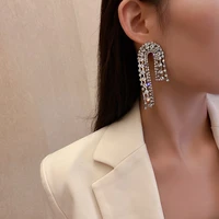 925 silver needle full diamond irregular earrings fashion exaggerated personality tassel pearl earrings