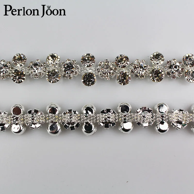 

1yard 2 to 1 array crystal rhinestones trim Ribbon metal chain for dress, bag, shoes accessories ML018