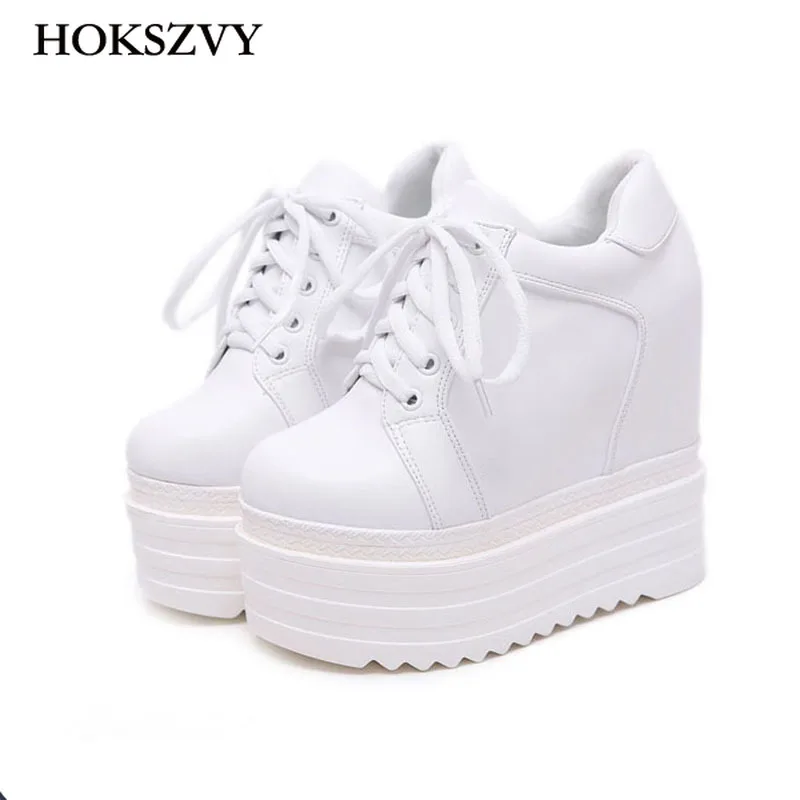 Женские повседневные ботинки на толстой танкетке высотой 13 см высоком каблуке