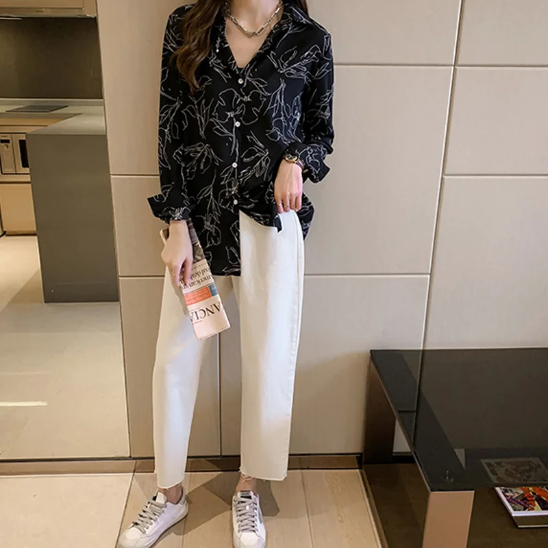 Винтажные женские темперамент печатных шифон рубашки 2021 Новый Осень размера