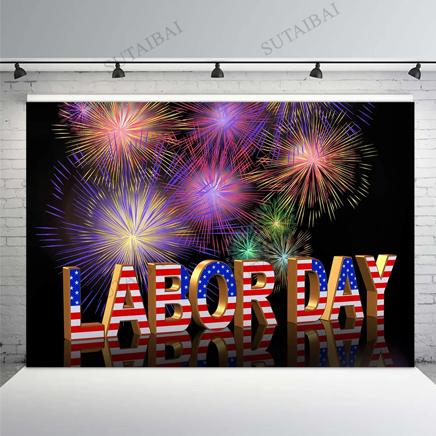 

Happy Labor Day Backdrop Firecracker Fireworks Holiday American Flag Decor Vinyl Background Photography Photo Studio Backdrop