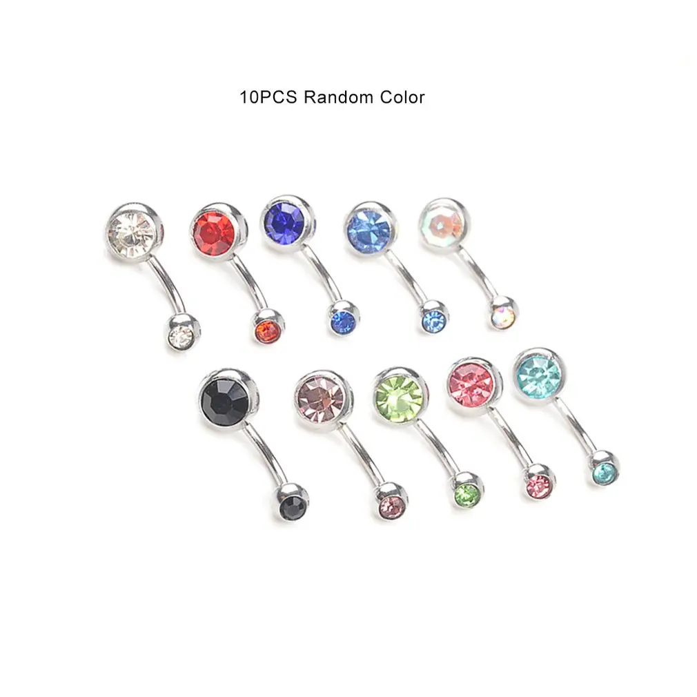 10 шт./партия пирсинг пупка Хирургическая сталь один Кристалл Стразы кольца