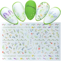 1pcs ultra thin nail decal and sticker flower leaf tree green simple summer slider for manicure nail art adhesive decorations