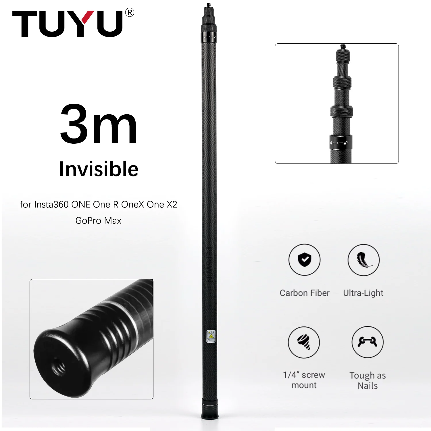 3M Insta360 ONE X2 Invisible Selfie Stick for ONE R ONE X GoPro Max Ultra-Light Carbon Fiber for GoPro 9 Action Camera Accessory