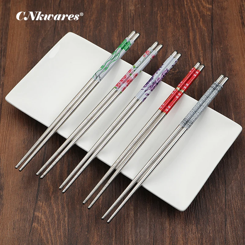 

1 Pair China Chopsticks Metal Tableware Chinese Style Korean Food Noodles Sushi Sticks Eco-friendly Flower Table Chopstick