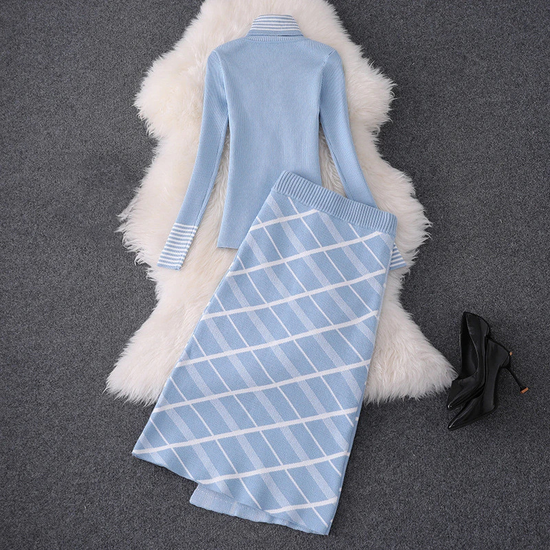 Женский дизайнерский трикотажный свитер и юбка комплект из двух предметов топ с