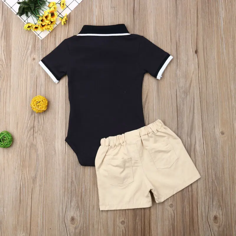 2019 Toddlr Boy Clothes 2PCS Infant Baby Short Sleevee Solid Jumpsuit Bodysuit+Pants Shorts Gentleman Outfit Set |