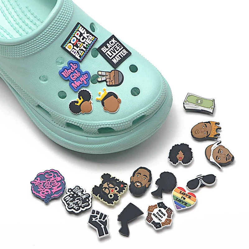 1PCS PVC Croc Shoe Charms Black Girl Magic Shoe Button Accessories Buckle Decorations Charm for Girl Gift Black Lives Matter