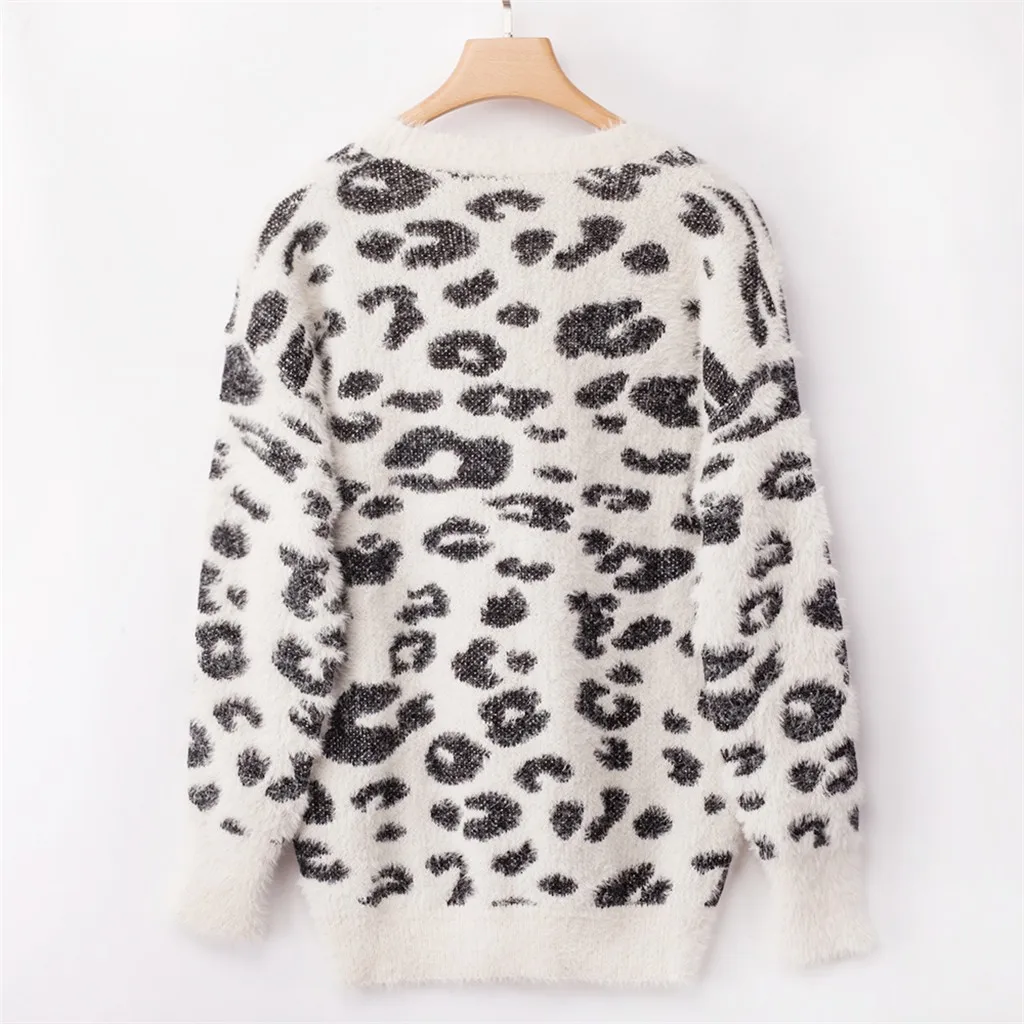 Chamsgend Women Leopard Knitted Cardigan Sweater Soft Elegant Winter Comfortable Warm Coats Long Sleeve Abrigos De Invierno |