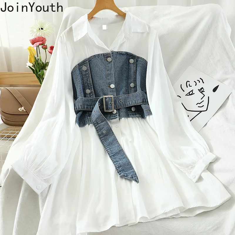 Joinyouth лоскутное джинсовое винтажное платье Vestido De Mujer 2020 Корейская одежда Vestidos